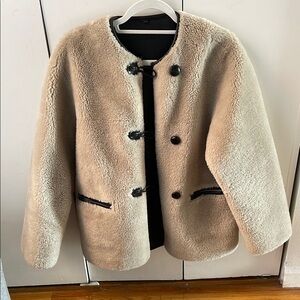 Mango Beige Faux Fur Coat
